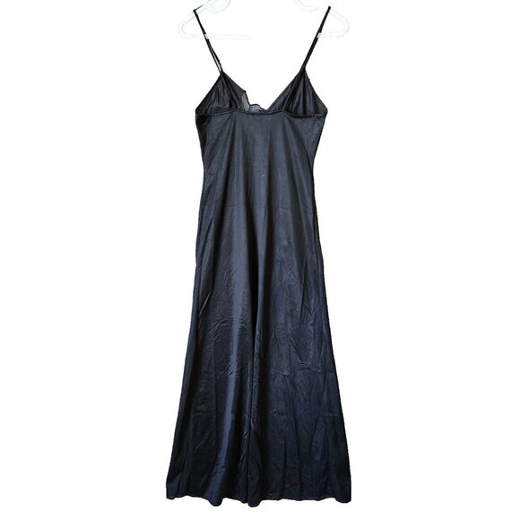 Vtg Joie De Vie Nylon Satin Nightgown Plunging Lace High Slit Sexy Black Petite - Picture 14 of 16